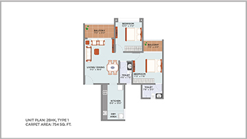 MJ Opera Wakad 2 BHK Unit Plan Type -1 