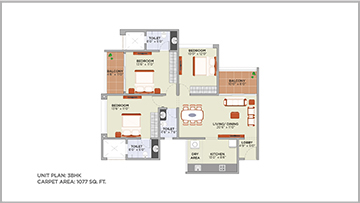 MJ Opera Wakad 3 BHK Unit Plan 